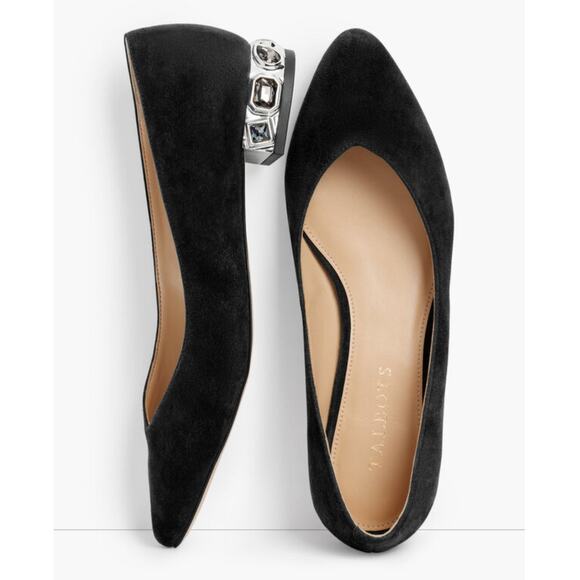 Talbots | Edison 6M Black Suede Leather Pointed Toe Embellished Fancy Heel Flats - Picture 13 of 13